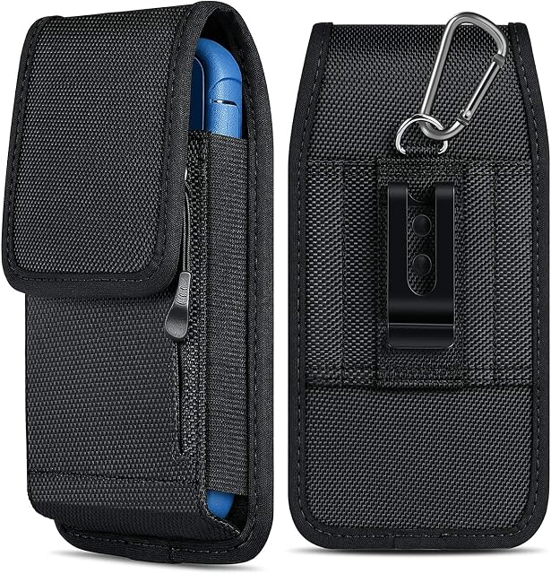 ykooe Nylon Cell Phone Belt Pouch with Zip Pocket Phone Holster with Belt Clip for Samsung Galaxy A22 A13 A12 A52s S22 S21 S20 FE, iPhone 13 12 11, Xiaomi, Moto