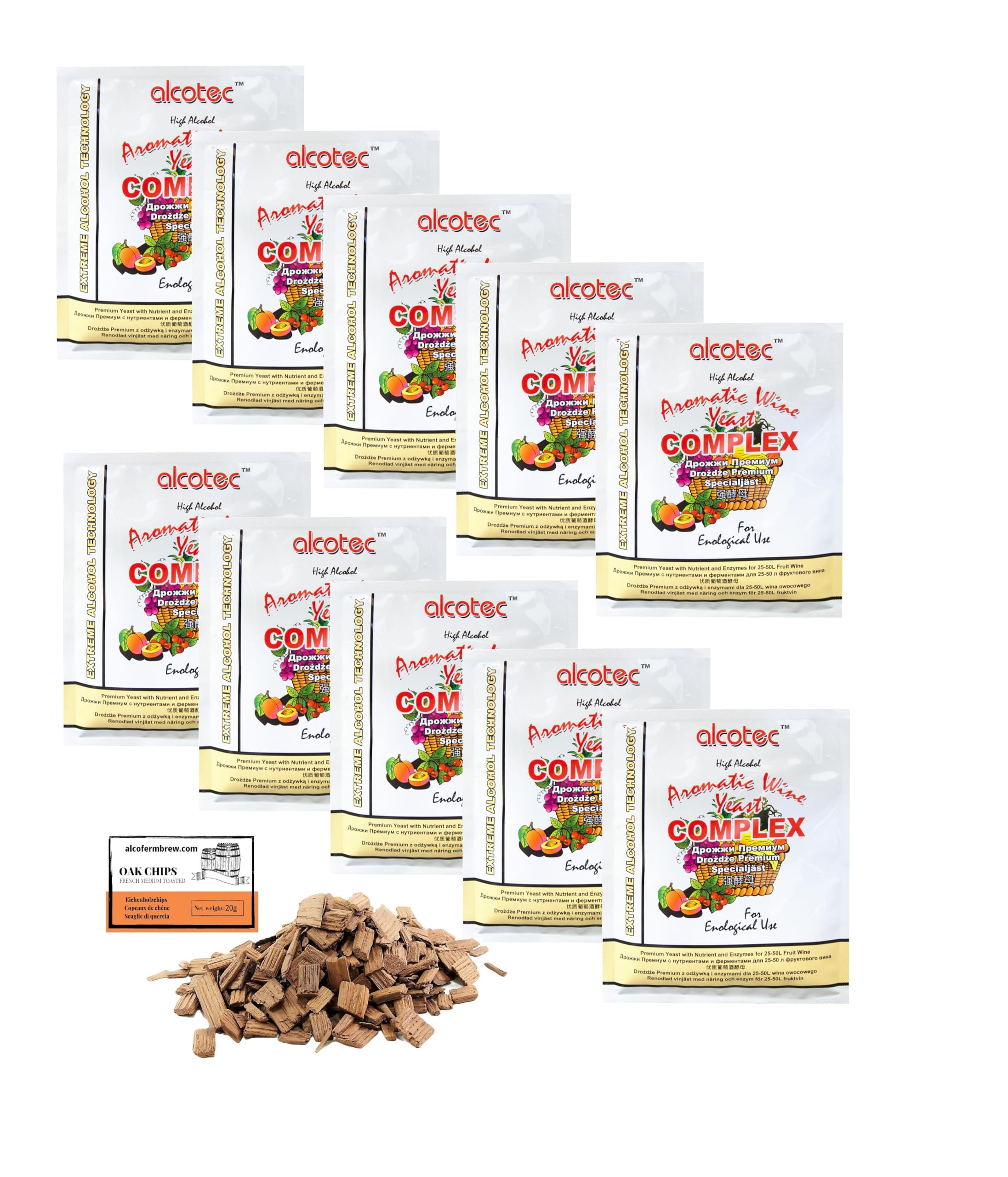 10 x Levadura Alcotec para Vino 40g – Complejo de Levadura, Enzimas y Nutrientes para Vinos de Fruta Aromáticos