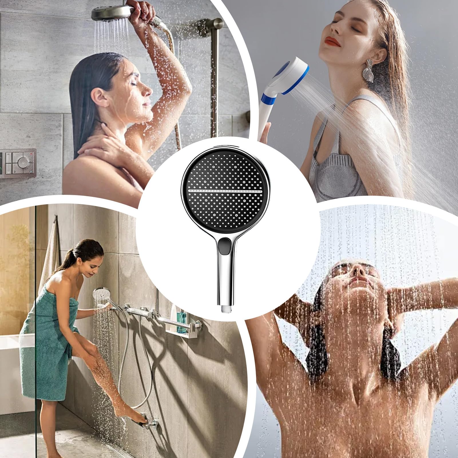 Cabezal de Ducha Manual con Manguera Flexible, Cabezal de Ducha de Lluvia Ajustable, Accesorios de baño Combinados para el hogar y la bañera, Juego Doccetta