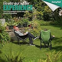 Vista 5 de SUNNYFEEL Silla mecedora de camping, reclinable acolchada de lujo, silla plegable de gran tamaño con bolsillo, resistente para Azul