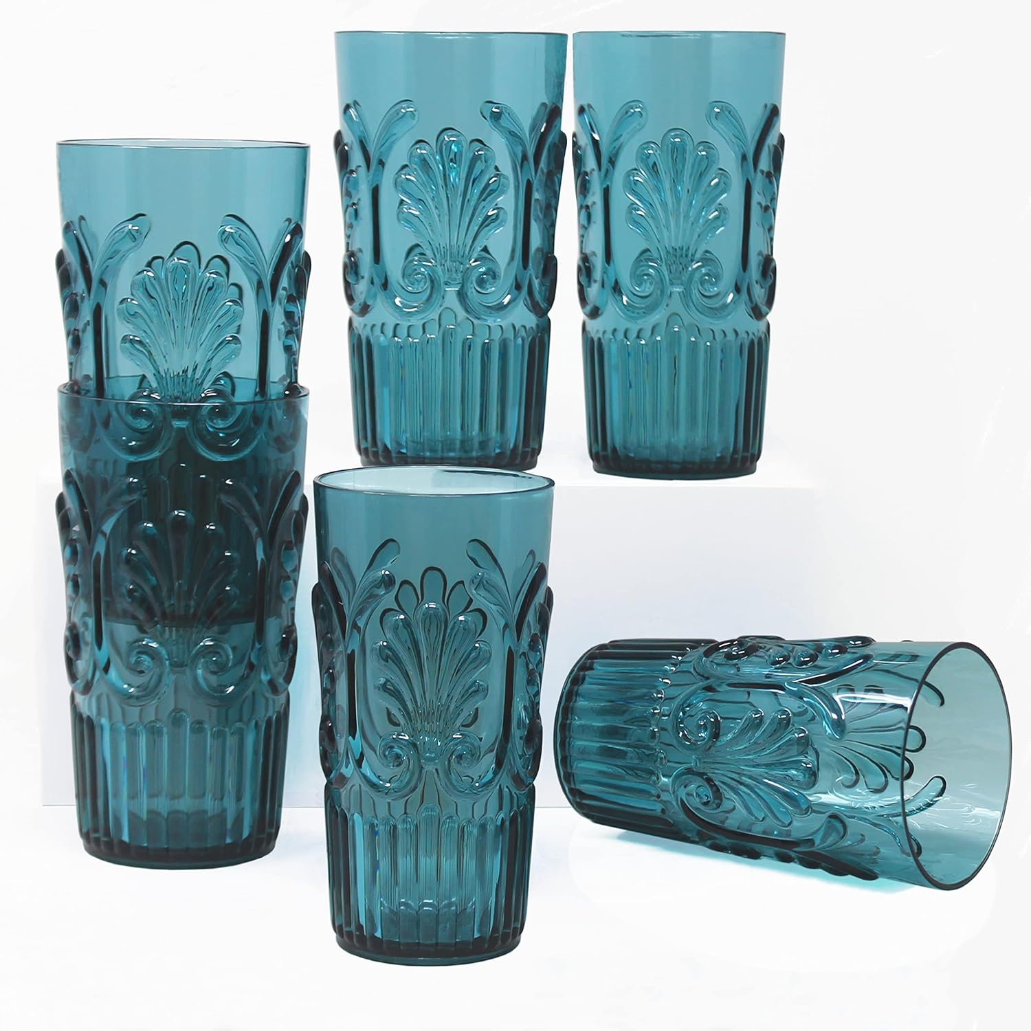 Le Cadeaux Fleur Shatter Resistant Polycarbonate Indoor Outdoor Large Tumbler, Clear, Set of 6