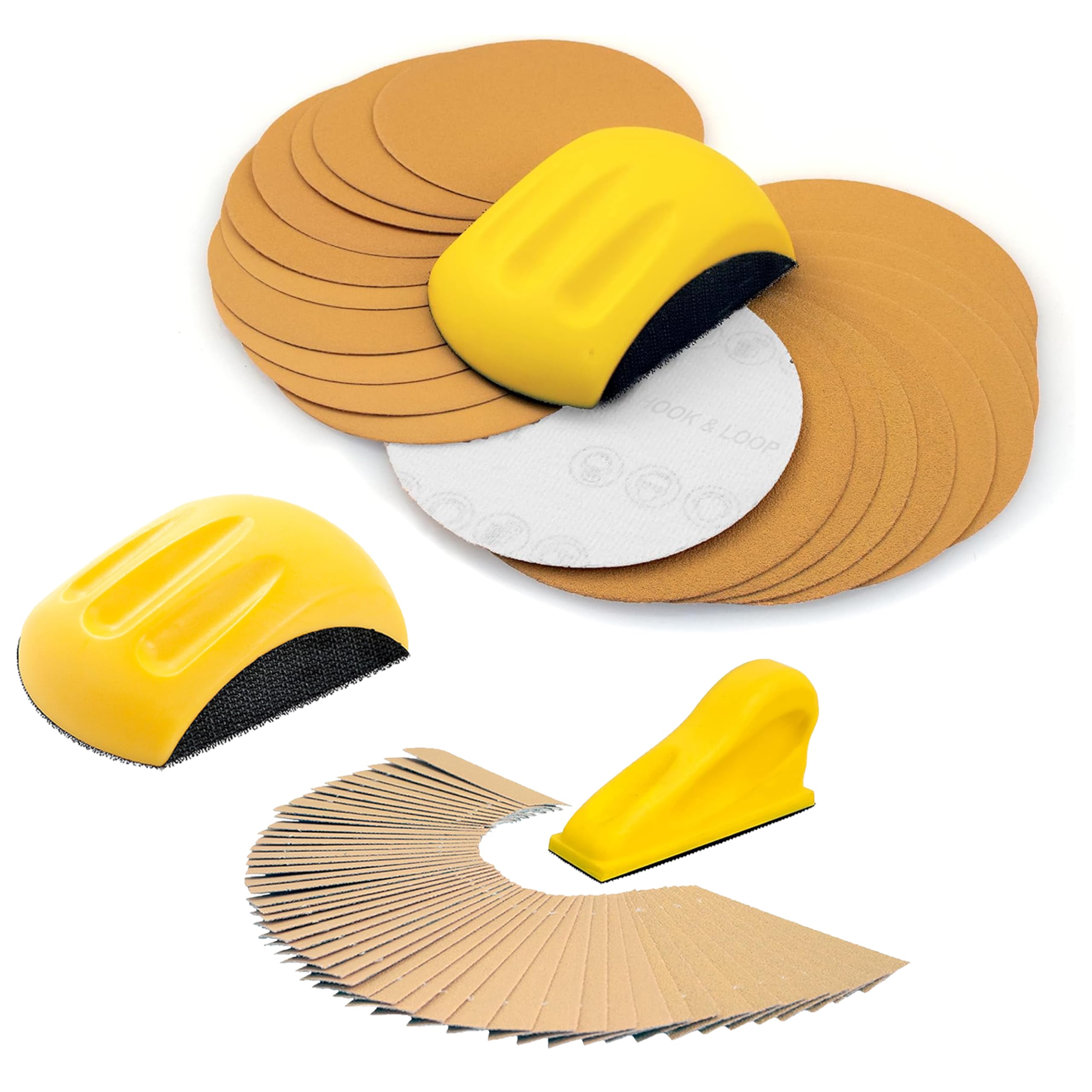 Peachtree Woodworking Supply Sanding Mouse & Detail Sanding Kit with Sand Paper Assortment Pack, 20 Sanding Discs, 50 Pre-cut Gold Sanding Strips,