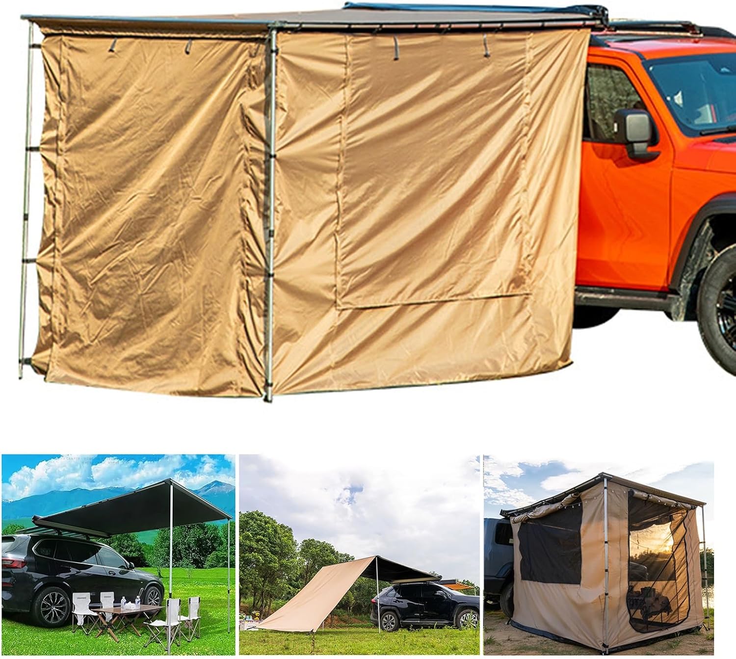 car side awning room installed on SUV rooftop rail