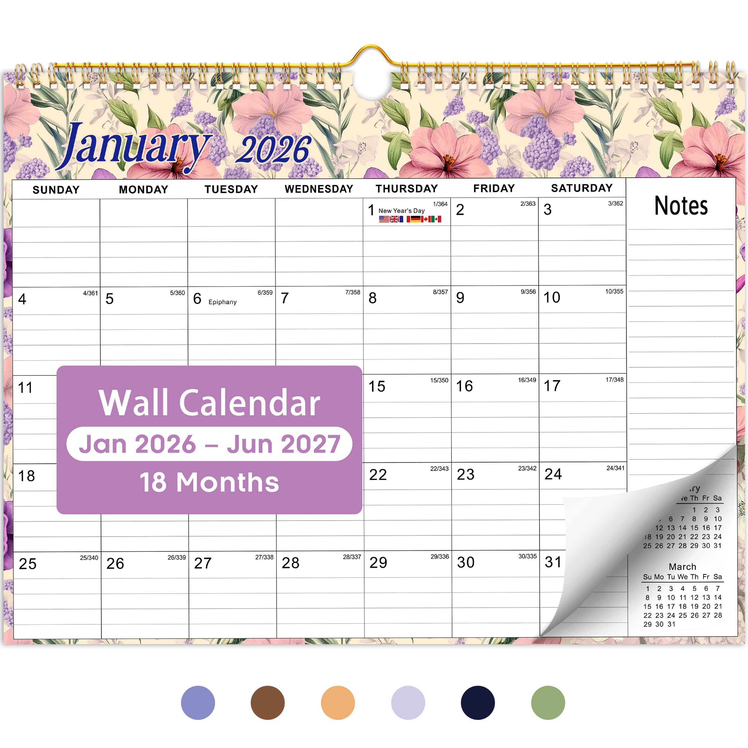 2026 Calendar,18-Month Wall Calendar Runs from January 2026 to June 2027,11.5" x 14.7",Spiral Hanging Monthly Calendar with Twin-Wire Binding,Perfect for Home or Office-Vintage FloralThe Forest Stewardship Council