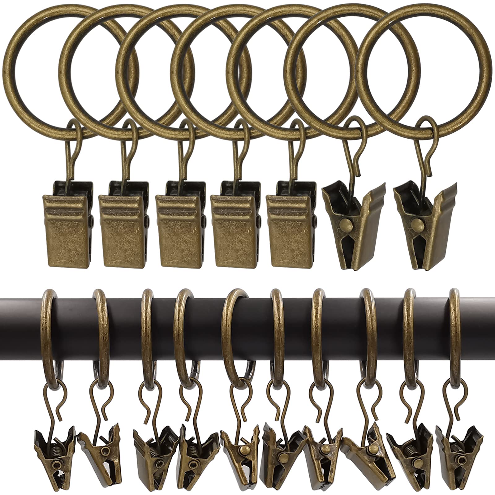 LLPJS 100 Pack Curtain Rings with Clips, Curtain Clip Rings Hooks, Bow Hanger Clips for Hanging Drapery Drapes Bows, Ring 1 inch Interior Diameter,