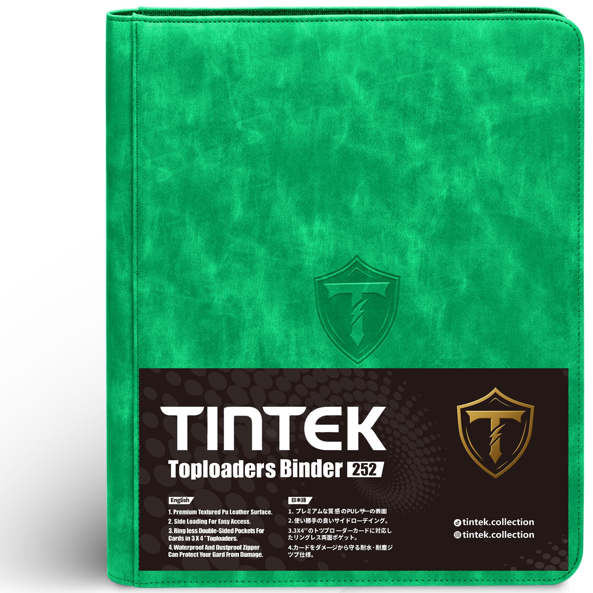 TINTEK 9-Pocket Trading Card Binder Album for Top Loader Cards – Holds 252 Cards, Compatible with 3" x 4" Sleeves, Card Holder for PTCG, Sports, TCG, Yu-Gi-Oh, MTG (Green)