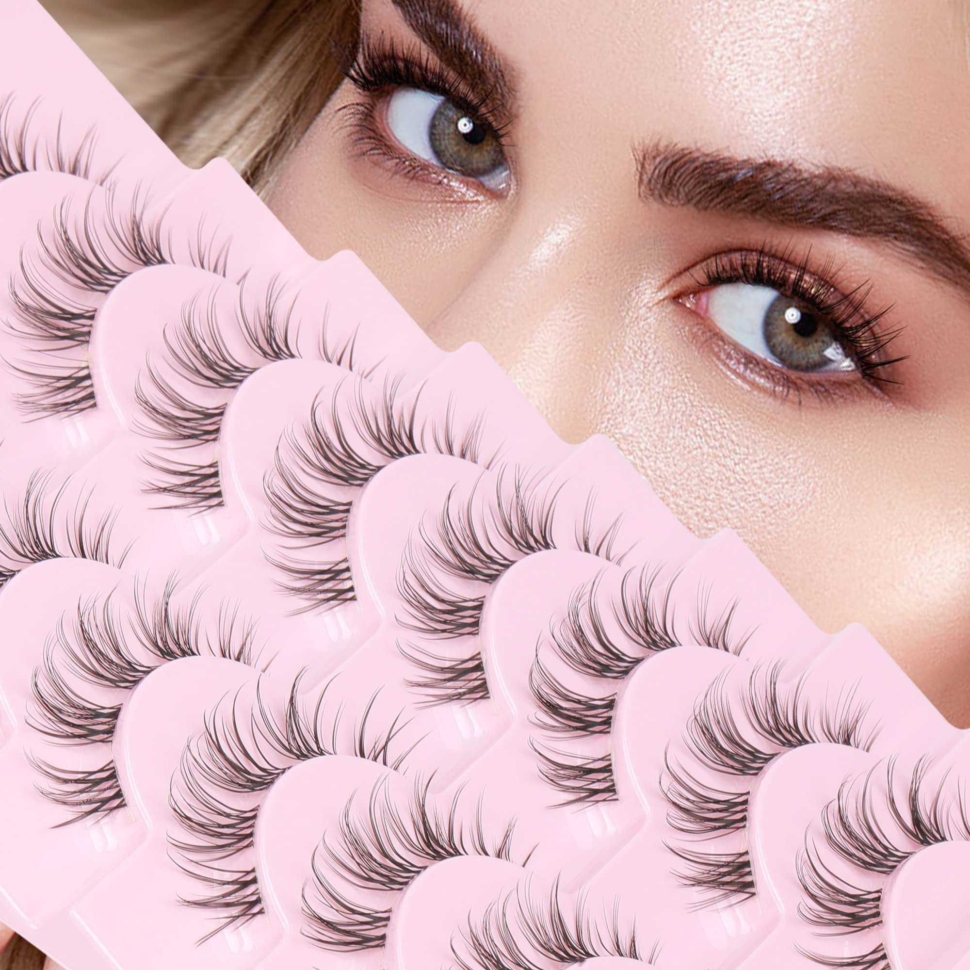 Ruairie False Eyelashes Cluster Lashes Effect Natural Lashes Strip with Clear Band Fluffy Wispy False Lashes 8 Pairs Fake Eyelashes Pack