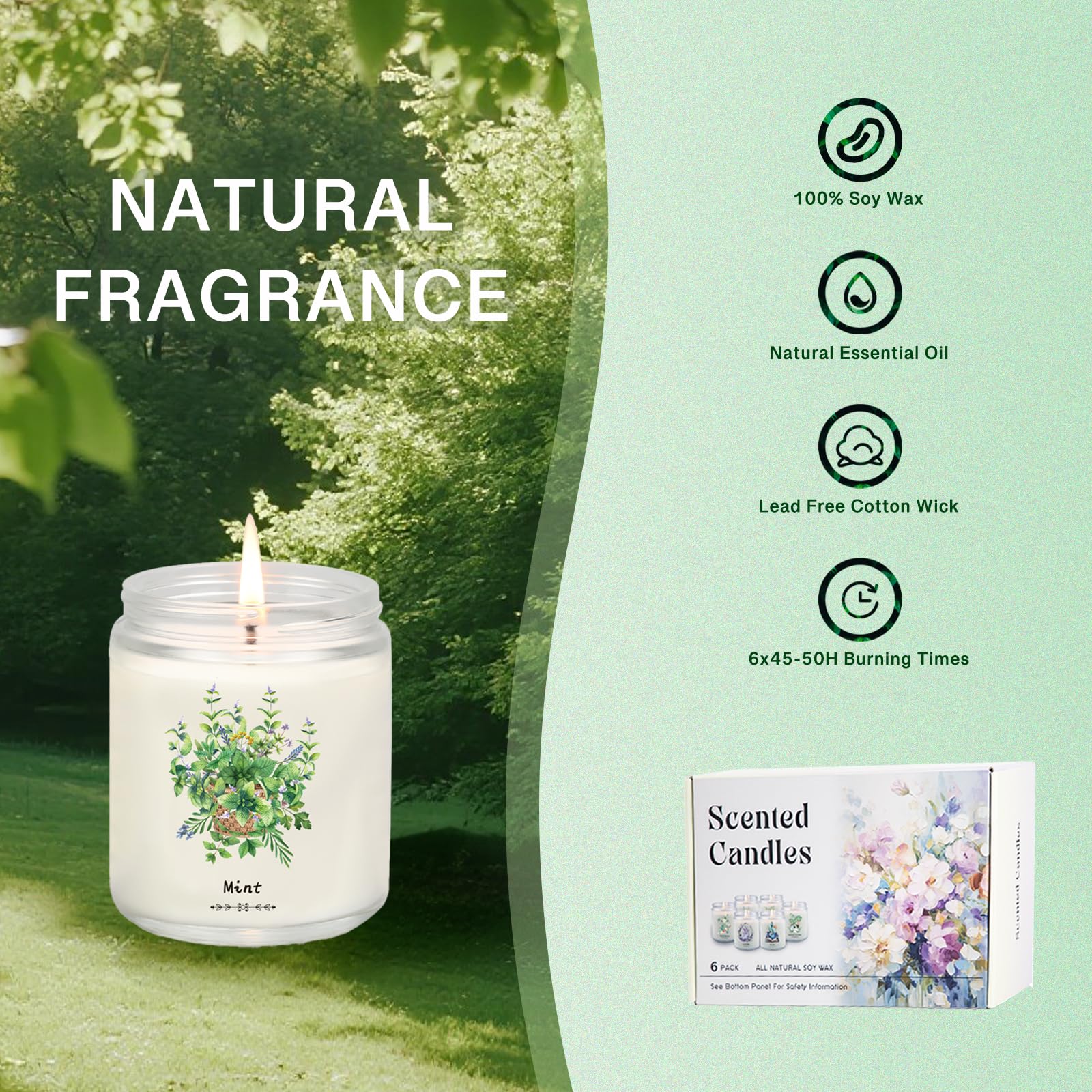 Juego de 6 velas perfumadas de verano con sandía, limón, menta, vainilla y coco, océano y lavanda, refrescantes velas de aromaterapia para decoración de verano y relajación 2