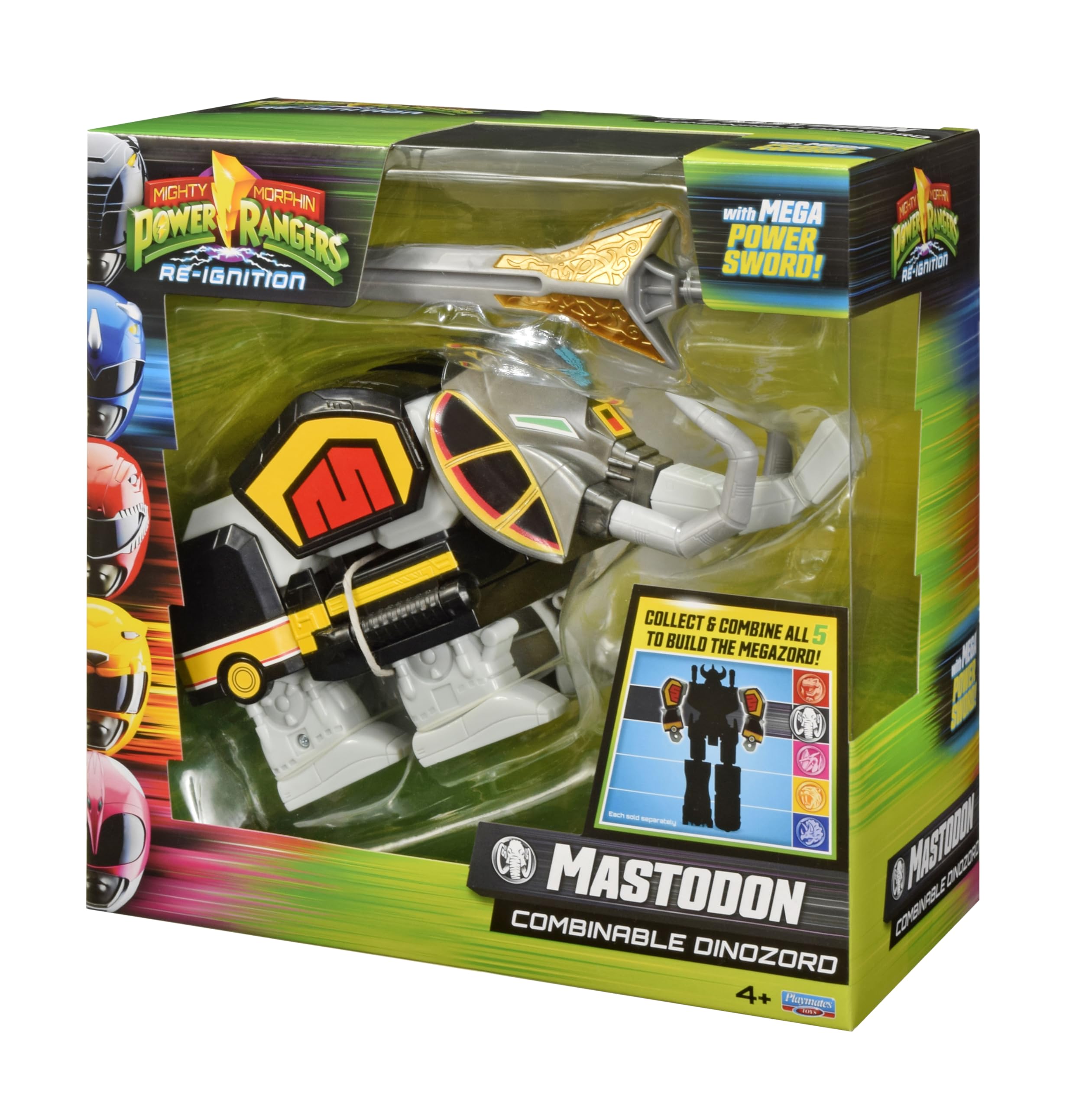 Power Rangers - Collezione Megazord, Zords articolato combinabile, statuetta, 20 cm, modello Mastodon Dinozord, per bambini dai 4 anni, PWG002