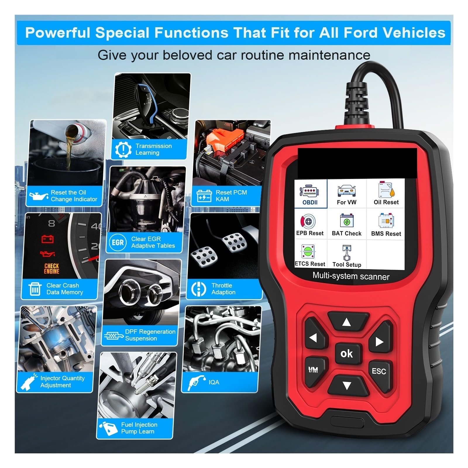 Czytnik kodów, 7150 OBD2 Scanner Pełny system Czytnik kodów ABS SRS TPMS ETC Reset Narzędzie diagnostyczne Wielojęzyczny do sprawdzania silnika samochodu