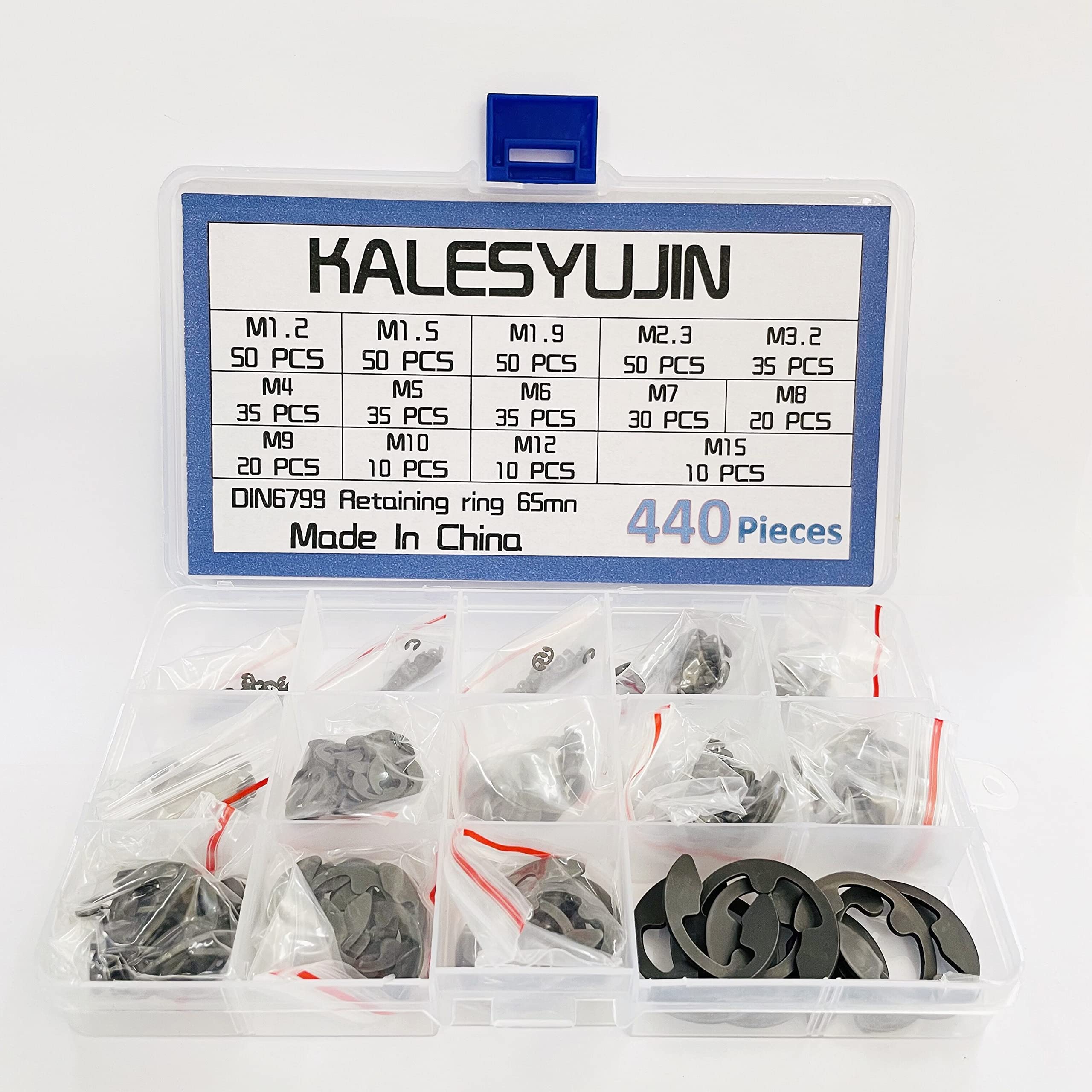 KALESYUJIN-440Pcs DIN6799 M1.2-M15 E-Clip Retaining Black 65mn Steel External