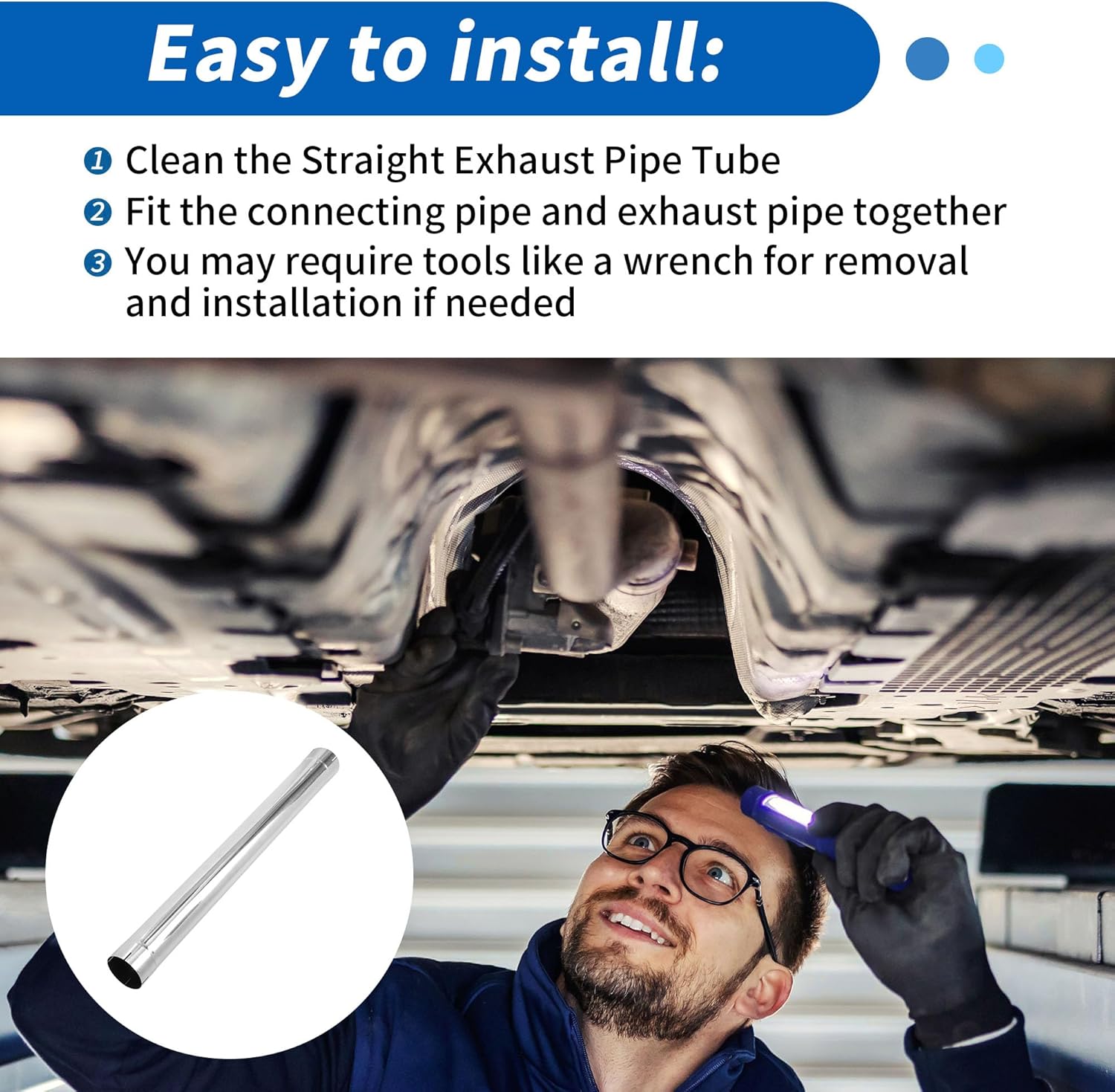 Motoforti 76mm 3" OD Stainless Steel Straight Mandrel Pipe Tube 30" Length Car Tubing Piping with Double Cutted and Expand-on Ends Surface Polishing Silver Tone