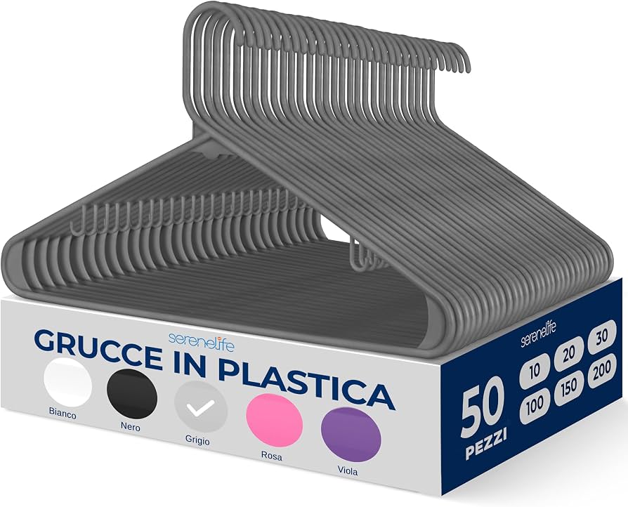 Set 50 Grucce Leggere E Ultra Sottili In Plastica Con Collo Corto – Antiscivolo E Salvaspazio Per Armadio, Bianche - 3