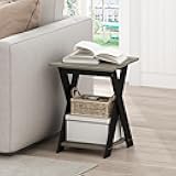 Modern Side Table, X-Legs End Table with Open Shelf, Criss-Crossed Night Stand, Bedside Table, Easy Assembly, for Living Room, Bedroom, Grey Oak