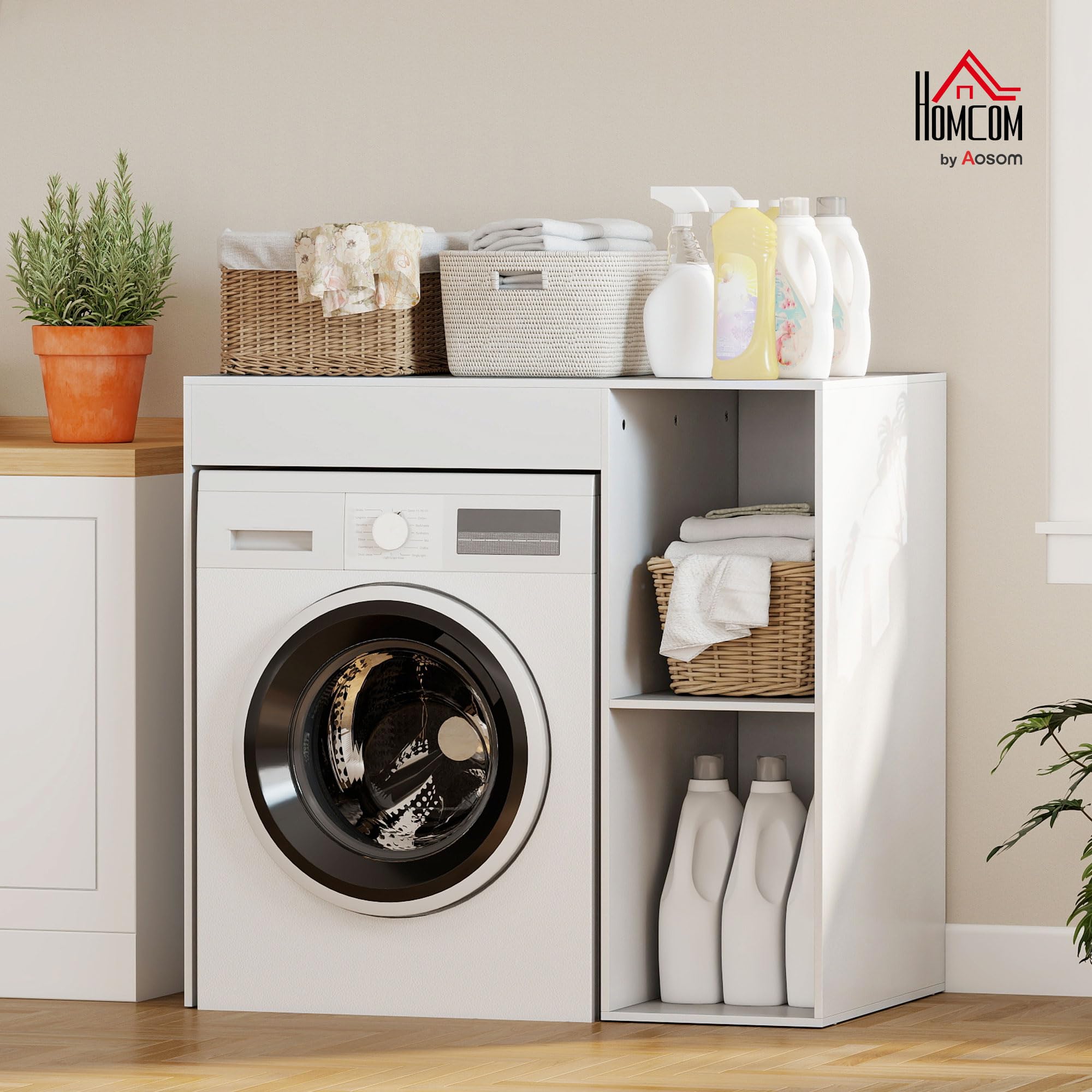 HOMCOM Mobile Sopra Lavatrice Moderno con Ripiani Aperti Scaffale Coprilavatrice Asciugatrice Autoportante Salvaspazio per Bagno e Lavanderia 96x60x95 cm Bianco