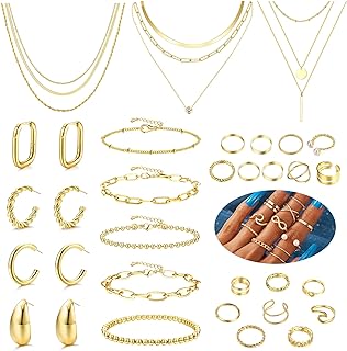 FASACCO Gold Jewelry Set - Trendy Women's Accessories: Gold Necklace and...