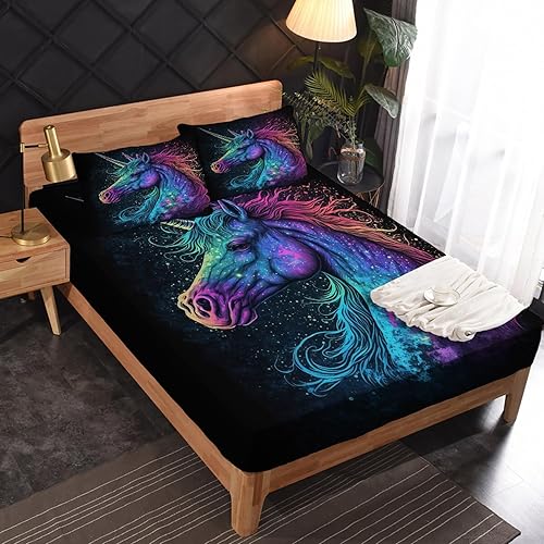 Miniatura 2 de Sábanas de unicornio tamaño King  Sábanas de fantasía para niños y niñas, juego de sábanas ombré con sábana bajera de bolsillo profundo, juego de
