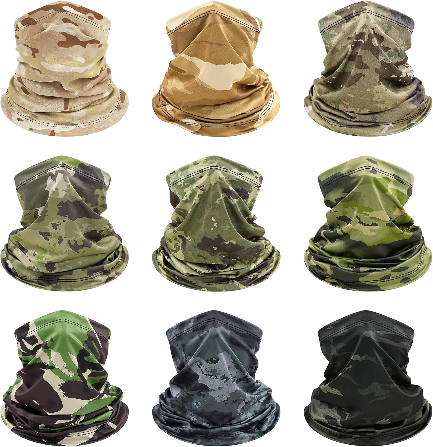 9 Pieces Men Balaclava Neck Gaiter Face Mask Summer Sun Protection Cooling Breathable Head Cover Scarf Bandana