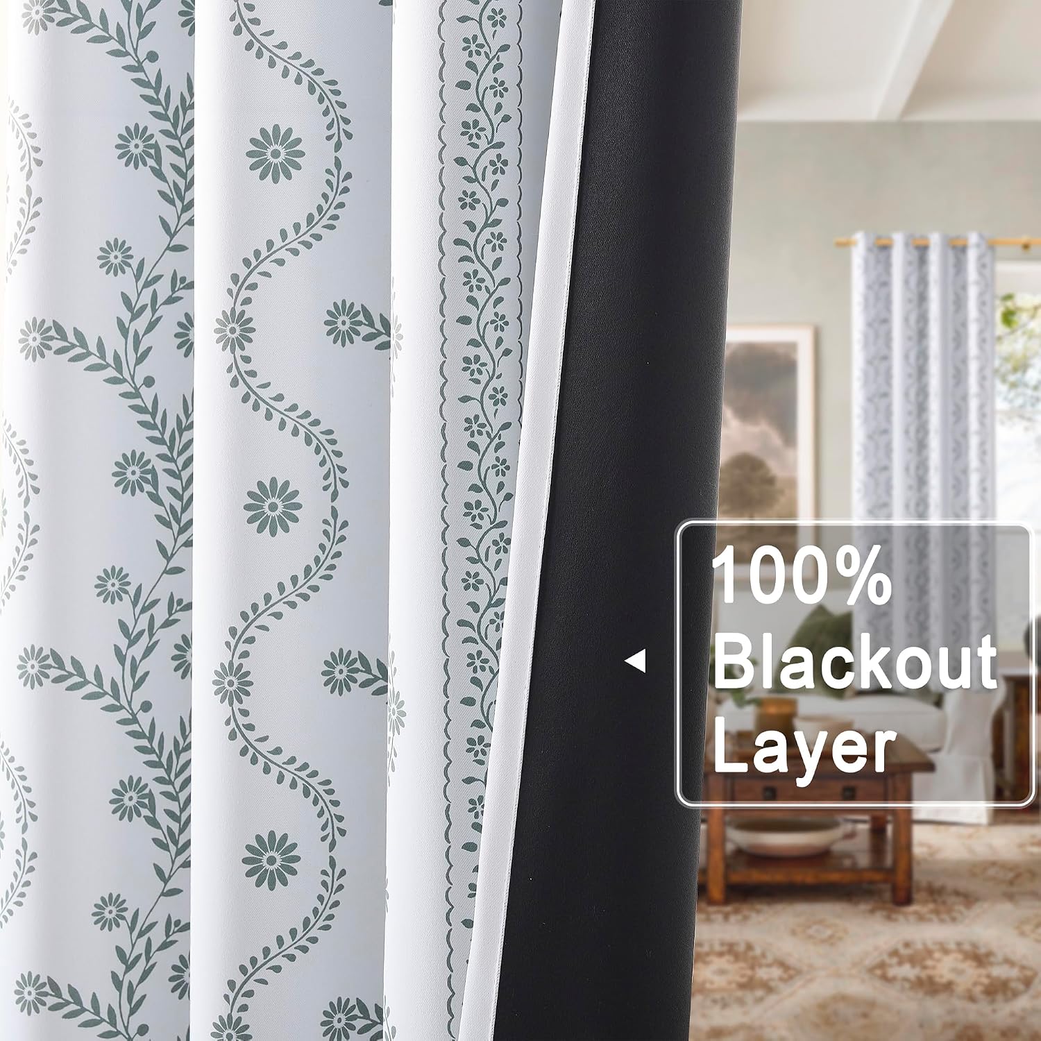 LIMON HOME White and Green Blackout Curtains 96 Inches Long image 5