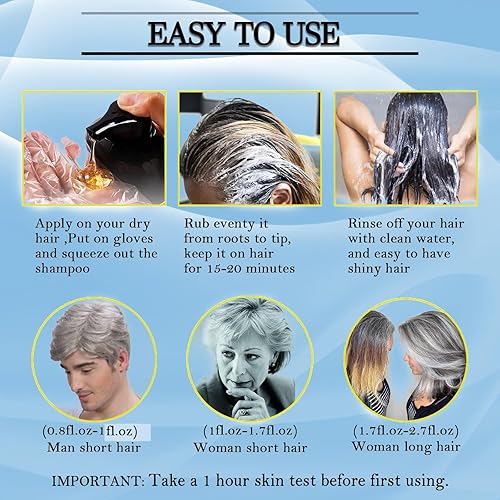 Miniatura 4 de CSFDXD Champú de tinte negro para cobertura de cabello gris, nueva actualización 3 en 1 tinte para cabello negro, champú para cabello negro a base