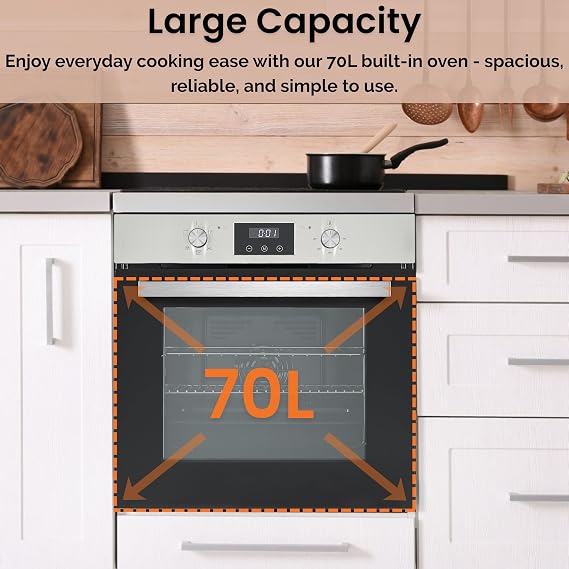 Teknix 70L, 60cm Wide, Single Electric Built-in Fan Oven and Grill in Stainless Steel, 5 Oven Functions, Digital Display, BITK264ESX [Energy Class A]