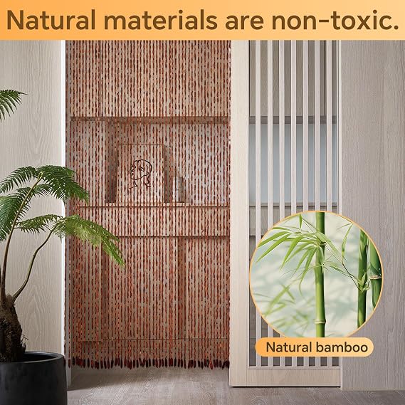 90x200cm Beaded Door Curtain, 52 Strands Bamboo Bead Curtain for Doorway, Retro Handmade Bead Door Screen Hanging Blind Screen as Decoration, Living Room Partition for Doors Windows (Brown)