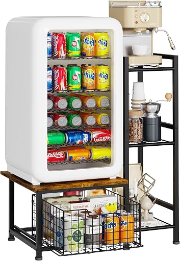 Mini Fridge Stand with Storage, Small Refrigerator Stand with Drawer | Coffee Bar with Mini Fridge Space, Wine Cabinet, Kitchen Storage for Dorm, Living Room, Office 18.9" D×18.7" W×36.2"