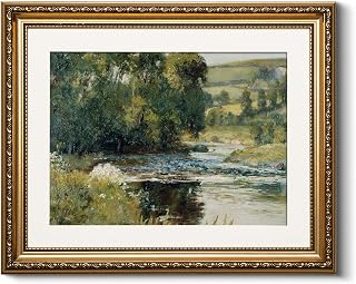 HUARCEY Vintage Gold Framed Wall Art, Nature Streamside Retro Paintings,...