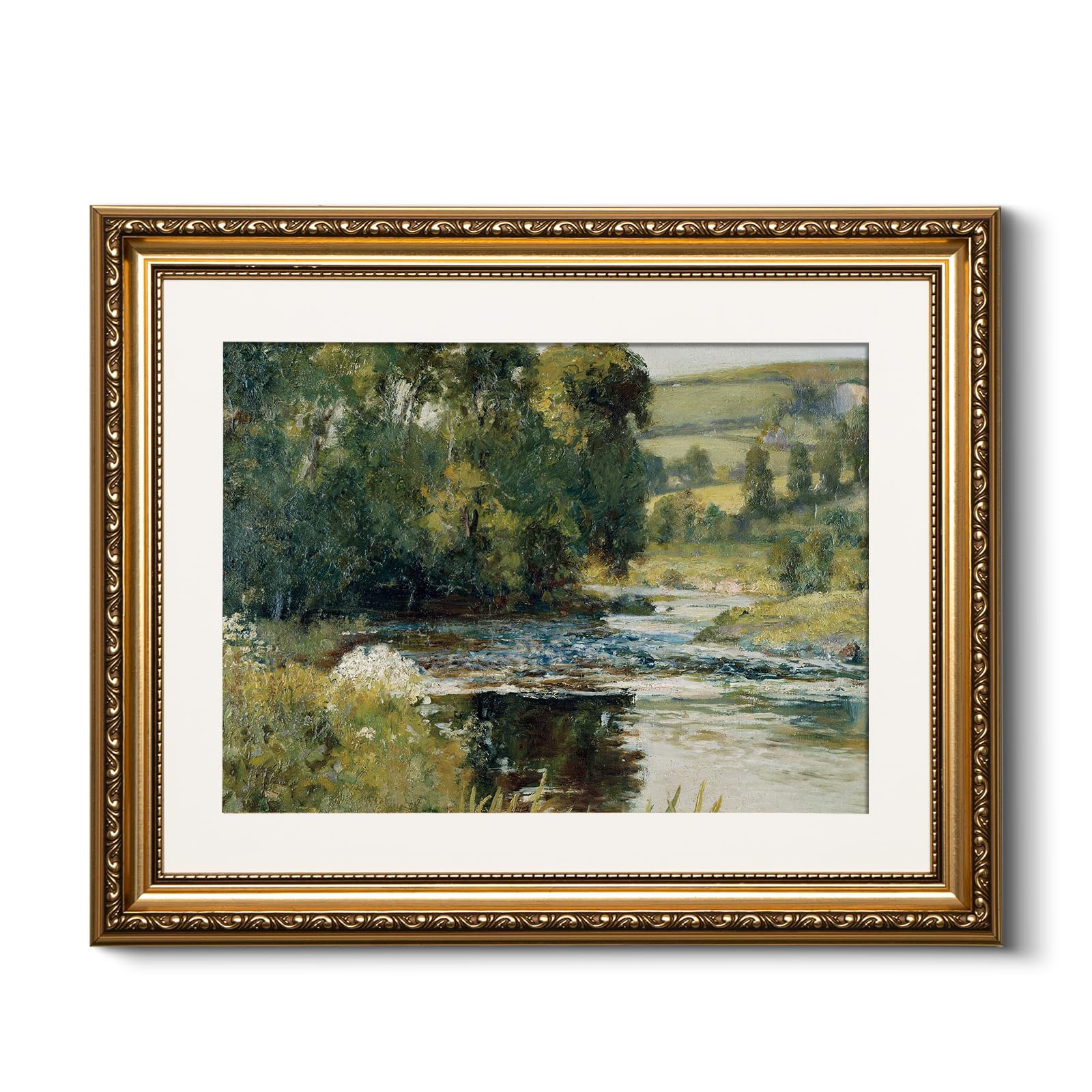 HUARCEY Arte de pared vintage con marco dorado, pinturas retro de la naturaleza junto al arroyo, impresiones en lienzo con marco antiguo, cuadros de pared victorianos para decoración de sala de estar