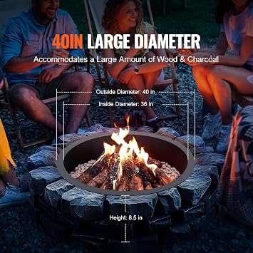 VEVOR Fire Pit Ring, 40-Inch Outer/36-Inch Inner Diameter, 8.5inch Height Fire Pit Insert, Heavy Duty Carbon Steel Liner DIY Campfire Ring above or In-Ground, for Outdoor Camping, Bonfires