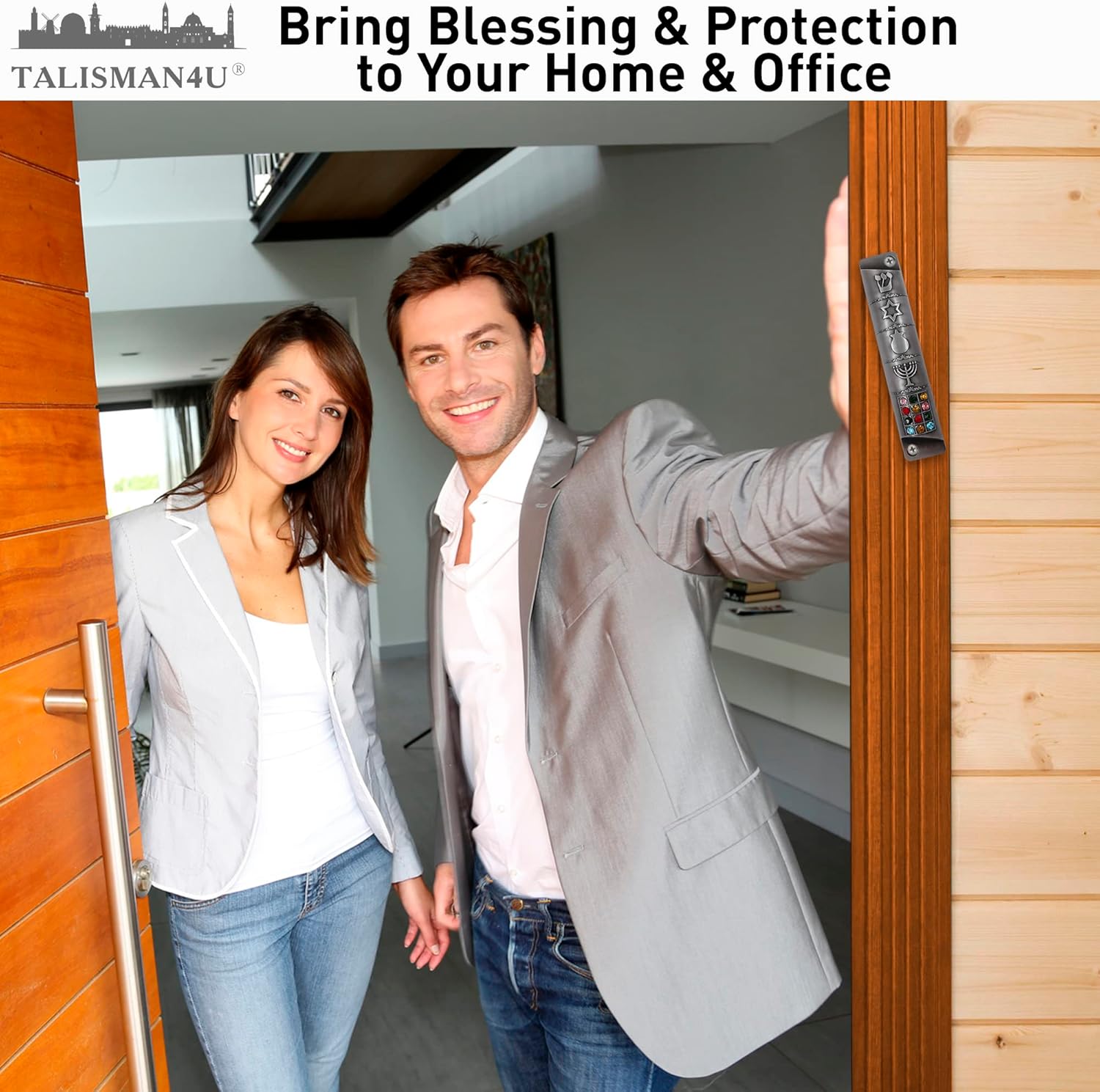 Set of 5 Pewter Mezuzah Case with Scroll for Door 3D Menorah Star of David Ten Commandments 12 Tribes of Israel Messianic Seal Jewish Mezuzah Set Judaica Gift 10 cm / 4 inch