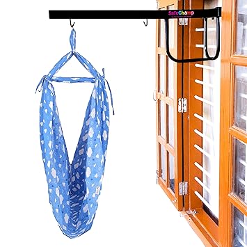 Cloud Baby Cradle Cloth with Seperator and Metal Window Cradle Hanger (Blue)