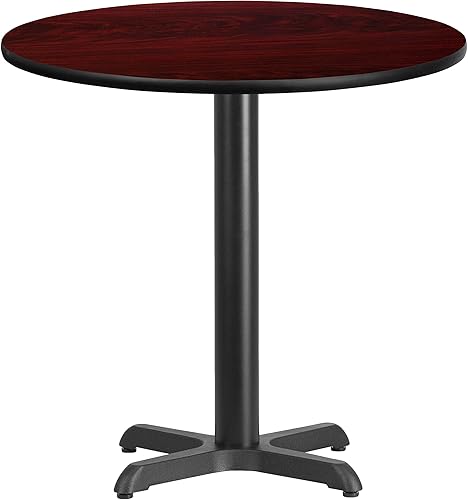 Flash Furniture Graniss - Mesa redonda laminada de caoba de 30 pulgadas con base de altura de mesa de 22 x 22 pulgadas