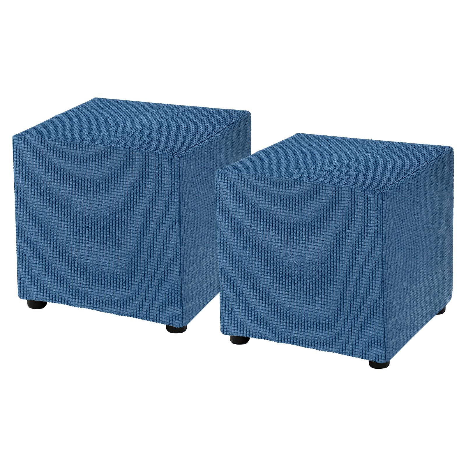 sourcing map 2Pcs Square Foot Stool Cover 18x18x18inch Stretch Polyester Foot Rest Slipcovers Footstool Protector for Living Room Bedroom, Blue