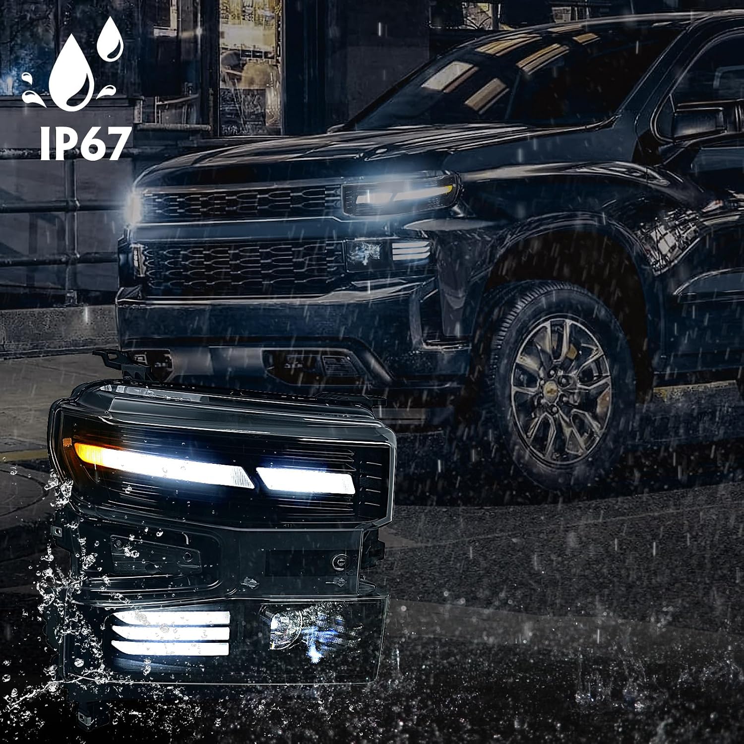 Full LED Headlights Compatible with Chevy Silverado 1500 2019 2020 2021 (Only for Halogen Model) Black Head Lights Lamp Driver & Passenger Side Pair