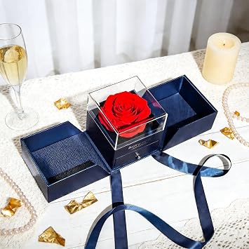 HipTree Preserved Red Real Rose -Eternal Forever Flowers Rose,Gifts for Mothes Day Birthday Anniversary Women Mom Wife Grandma Daughter Her Christmas Valentines Day.