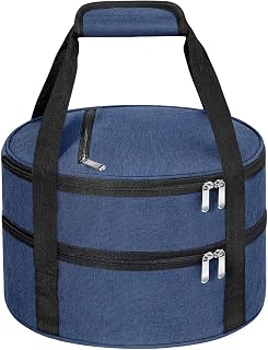 Round Double Insulated Casserole Carrier 12" Portable Pie Tote, Navy Blue | Leakproof Thermal Bag Keeps Food Hot/Cold for Hours. Fits 12" Pies & Casseroles. Sturdy Handle. Great for Parties & Picnics.