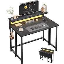 DurayLoly Folding Table with RGB Light for Small Space, 31.5" Folding Computer Desk for Space Saving Sofa Table for Couch, Home Work Office Desk with Monitor Stand, Easy to Fold with Hooks Black