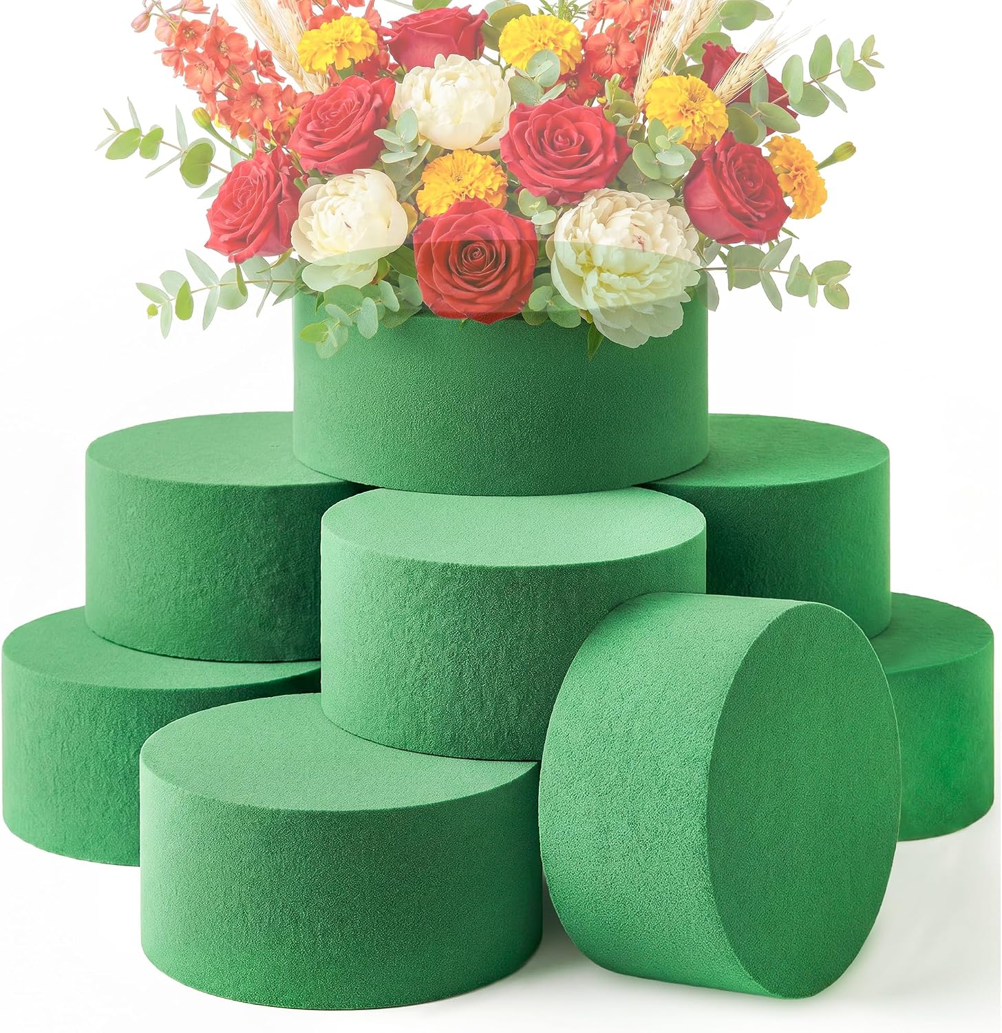 Max Shape 8 Pcs Round Floral Foam Blocks, Large Dry and Wet Styrofoam for Artificial Flowers, Flower Foam Blocks for Wedding Aisle Flower Arrangements and Plant Decorations, 6.5” Diameter (8 pcs)
