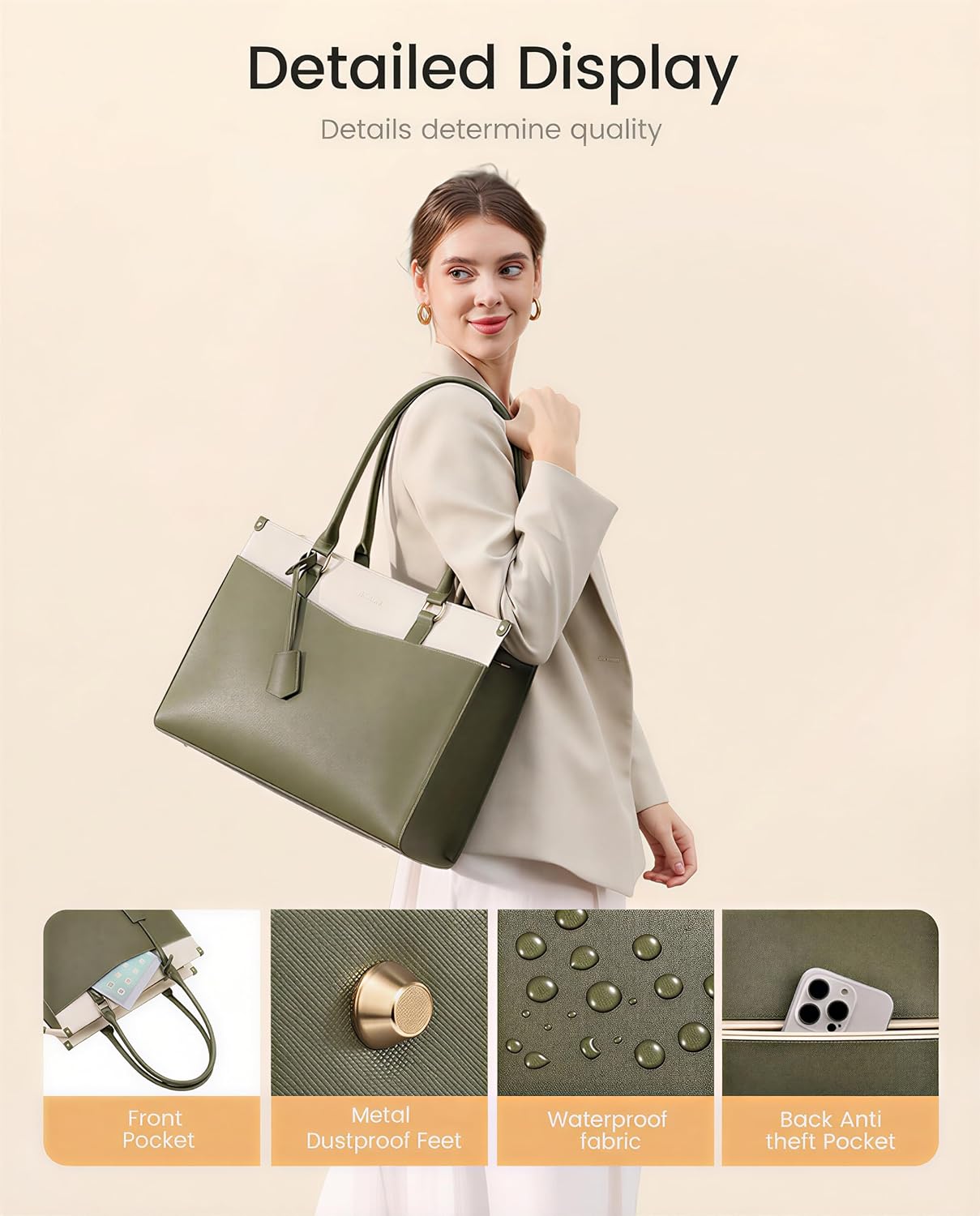 LOVEVOOK Laptop Bag for Women, 2-in-1 Tote Purse with Clutch & Cup Holder, Waterproof Briefcase for Work Travel