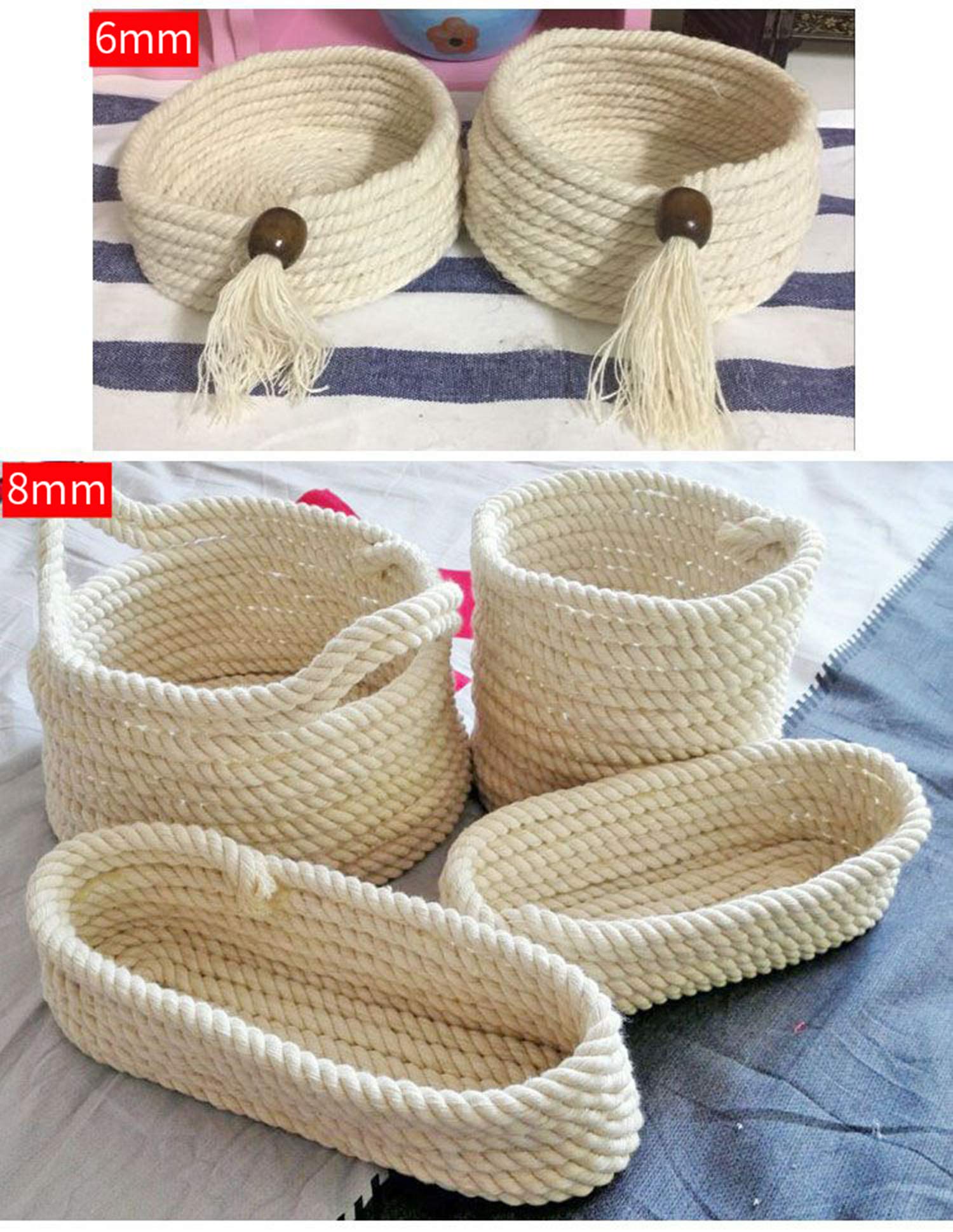 Cuerda,Cuerda de Nylon,Cordón de Algodón Macramé Beige,Cuerda de Macramé de Algodón Natural Grueso 4 Hilos Retorcidos,Cordón de Macramé for Colgar en la Pared,Decoraciones de Manualidades de Macramé D