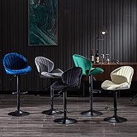 Vista 7 de Juego de 2 taburetes de bar, taburetes de bar ajustables con respaldo y reposapiés, taburetes de bar ajustables de terciopelo de diseño moderno