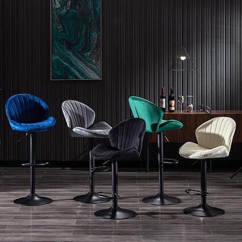 Miniatura 7 de Juego de 2 taburetes de bar, taburetes de bar ajustables con respaldo y reposapiés, taburetes de bar ajustables de terciopelo de diseño moderno con