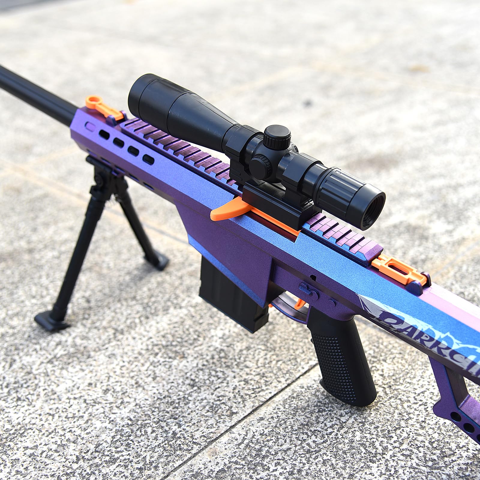 Lanzagranadas Barrett 98k Soft-Head de juguete para niños | Modelo realista con munición Soft-Head | Incluye 10 granadas | Edad 3+ (Violeta)