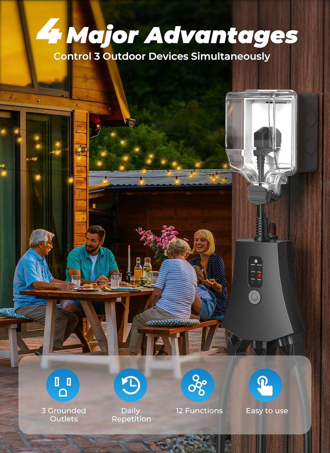 Brightown Outdoor Lights Timer, Outdoor Timer Outlet Waterproof with Remote (100Ft Range),Dusk to Dawn Sensor, 3 Grounded Electrical Outlets for Christmas Holiday Lighting,UL Listed,15A,2PCS