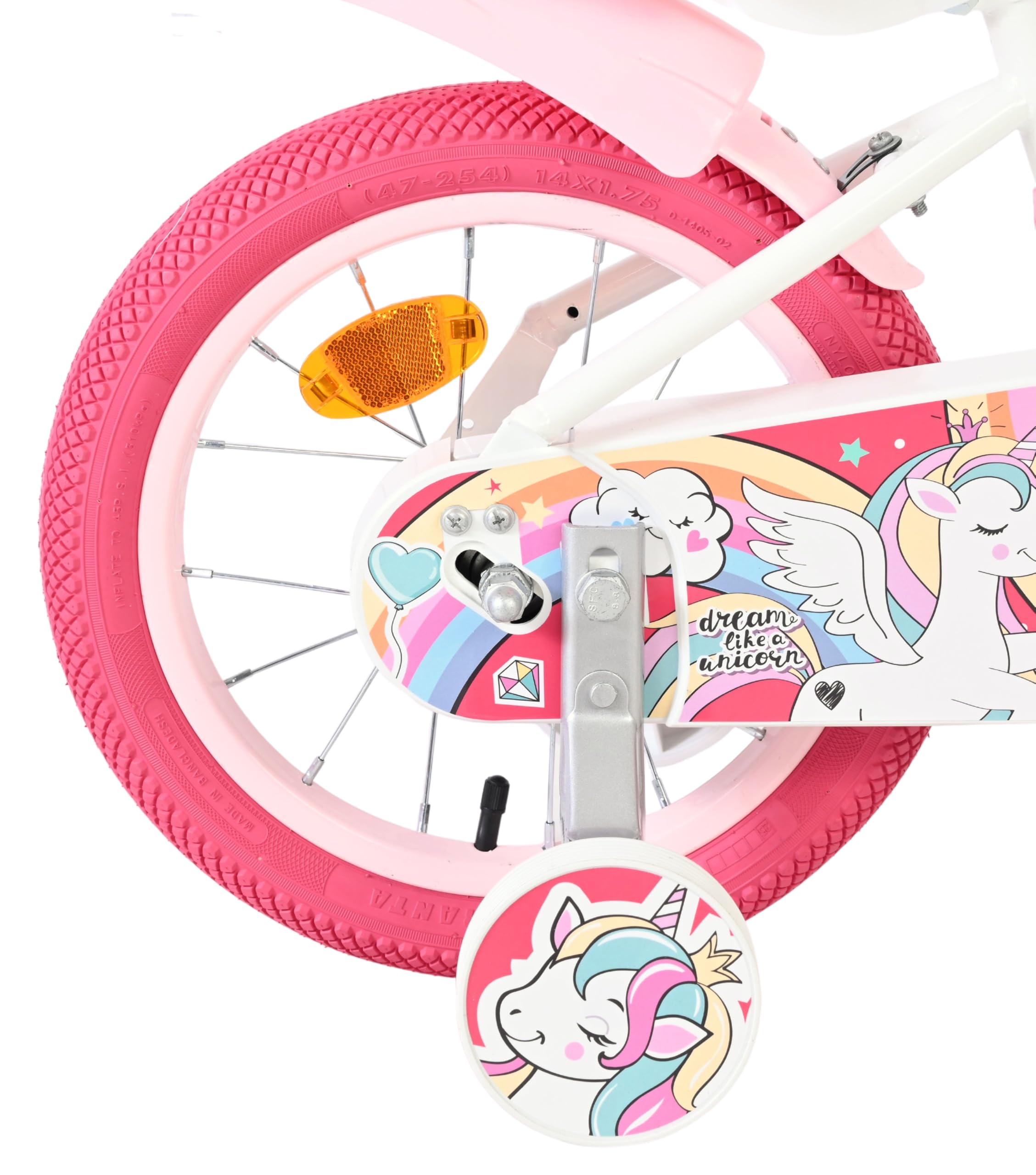 Volare Einhorn Kinderfahrrad Wit | 3,5–5 Jahre | 14-Zoll-Räder | 2 Handbremsen | Stützräder | Verstellbarer Sattel | Puppensitz Achter & Korb voor | Geschenk voor meisjes