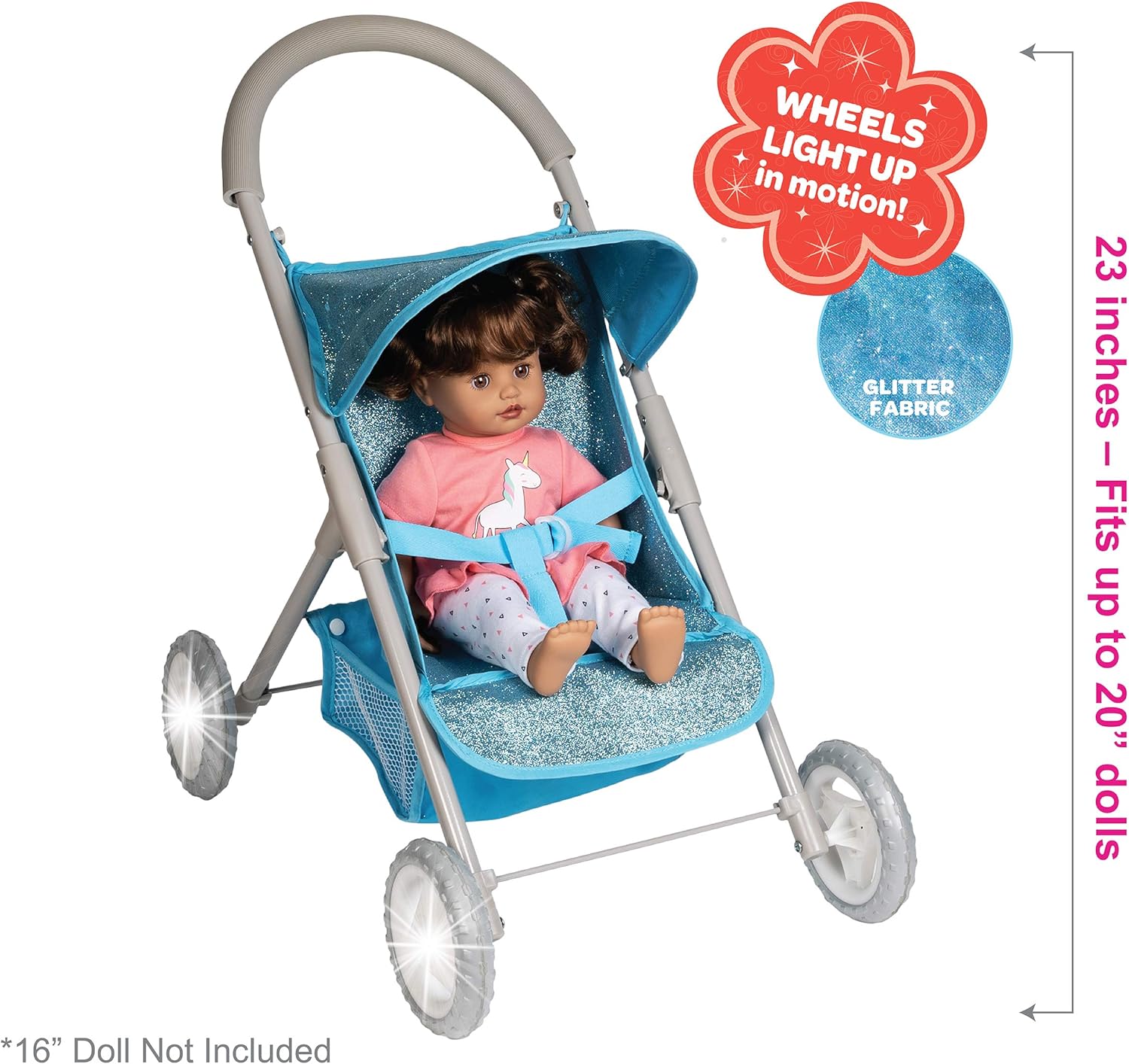 pink glitter mini doll pram