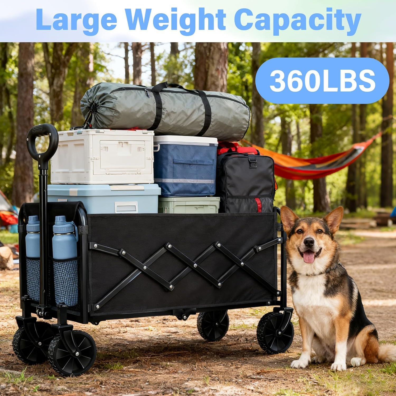 Collapsible Wagon Cart with Wheels，Lightweight Portable Folding Utility Wagon，360LBS Large Capacity for Grocery Shopping，Camping，Beach，Sports，Garden，and Outdoor Use（Black）