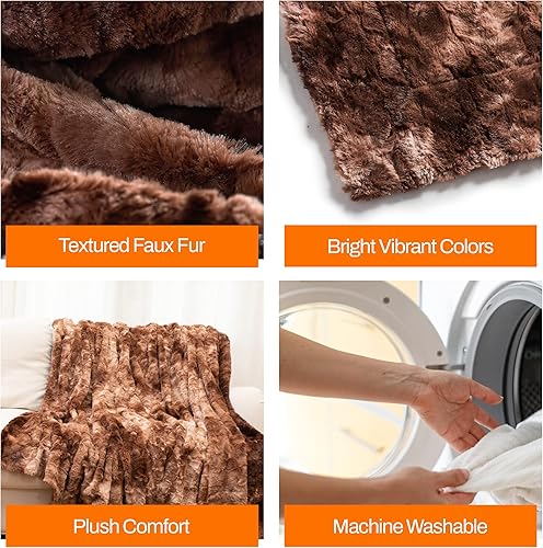 Miniatura 7 de Cheer Collection Manta de piel sintética para sofá, cama, dormitorio y sala de estar, ultra suave y acogedora, elegante decoración del hogar, manta
