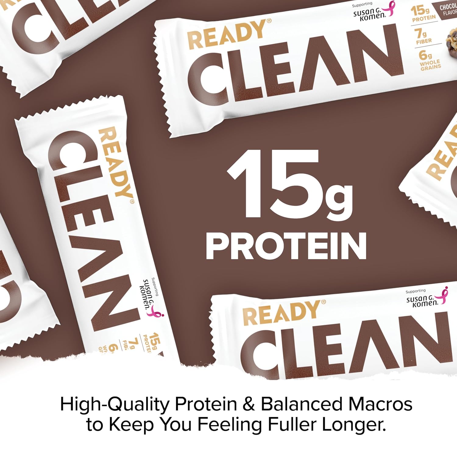 Ready® Protein Bars - High-Protein Snack with 15g Whey Protein, All-Natural Ingredients, Supports Lean Muscle and Recovery - Chocolate Chip (15 Pack)